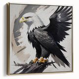 Framed wall art collection featuring a vibrant birds of prey design on canvas, showcasing detailed illustrations in rich colors and a sleek gold frame, ideal for home decor.