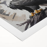 Vibrant rolled canvas wall art showcasing a stylized design of birds in flight, ideal for home decor or artistic displays, packaged in a protective cardboard tube.