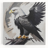 Stretched canvas wall art showcasing a vibrant birds of prey design, featuring intricate details and bold colors, perfect for nature-inspired home decor.