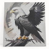 Stretched canvas wall art featuring a vibrant birds of prey design, showcasing intricate details and rich colors, perfect for enhancing modern decor.