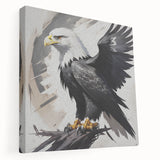 Stretched canvas wall art showcasing a vibrant design of birds in flight, featuring intricate details and bold colors, perfect for enhancing home decor.