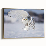 Framed canvas wall art showcasing a vibrant birds of prey design with gold accents, displayed in a stylish setting, perfect for home decor enthusiasts.