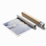 Rolled print of a vibrant bird-themed wall art design showcasing colorful avian illustrations, ideal for home decor, packaged in a protective tube for shipping.