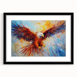 Black-framed wall art featuring a captivating design of various birds in flight, showcasing vibrant colors and intricate details, perfect for home decor enhancement.