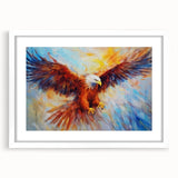 Framed wall art featuring a detailed design of birds in flight, presented in a white mat, ideal for enhancing contemporary home decor. Perfect for bird lovers and art enthusiasts.