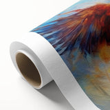 Vibrant rolled canvas artwork showcasing a stunning collection of birds in flight, featuring intricate details and bold colors, ideal for home decor or nature enthusiasts.