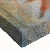 Close-up view of a vibrant canvas print showcasing a collection of birds in flight, featuring intricate details and rich colors, perfect for home decor enthusiasts.