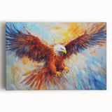 Stretched canvas wall art featuring a vibrant design of soaring birds, ideal for home decor; colorful and detailed, perfect for nature enthusiasts and art lovers.