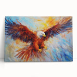 Colorful wall art featuring a collection of birds, designed for home decor. The stretched canvas leans against a neutral background, enhancing its artistic appeal.
