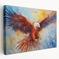 Stretched canvas wall art featuring a vibrant birds of prey design, showcasing intricate details and rich colors, perfect for adding character to any space.