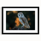 Framed wall art featuring a "Birds of Prey" design in a sleek black frame with a mat, showcasing vibrant colors and intricate details, perfect for nature lovers.