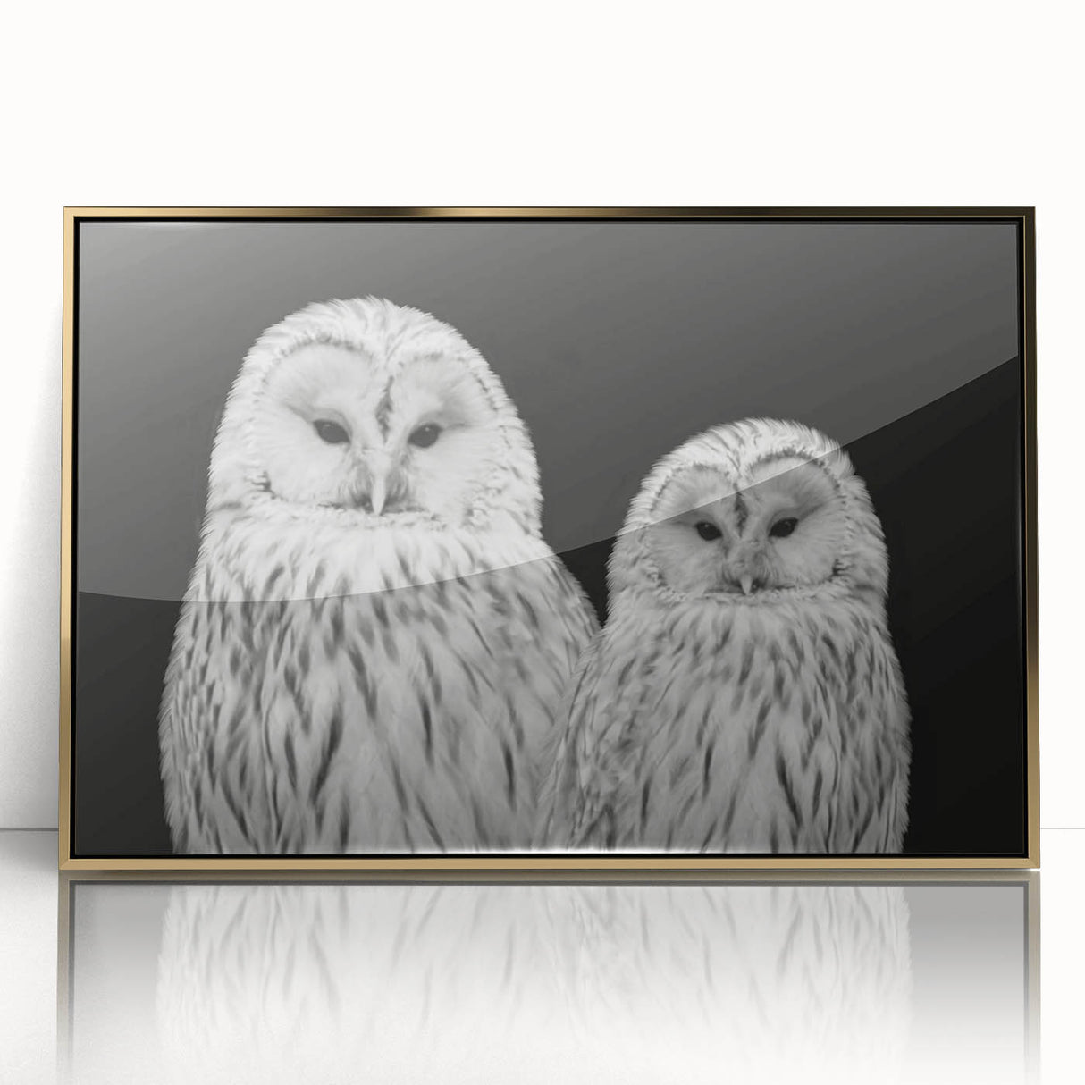 Framed acrylic wall art featuring a vibrant birds of prey design, showcasing intricate details in gold tones, ideal for enhancing modern decor.
