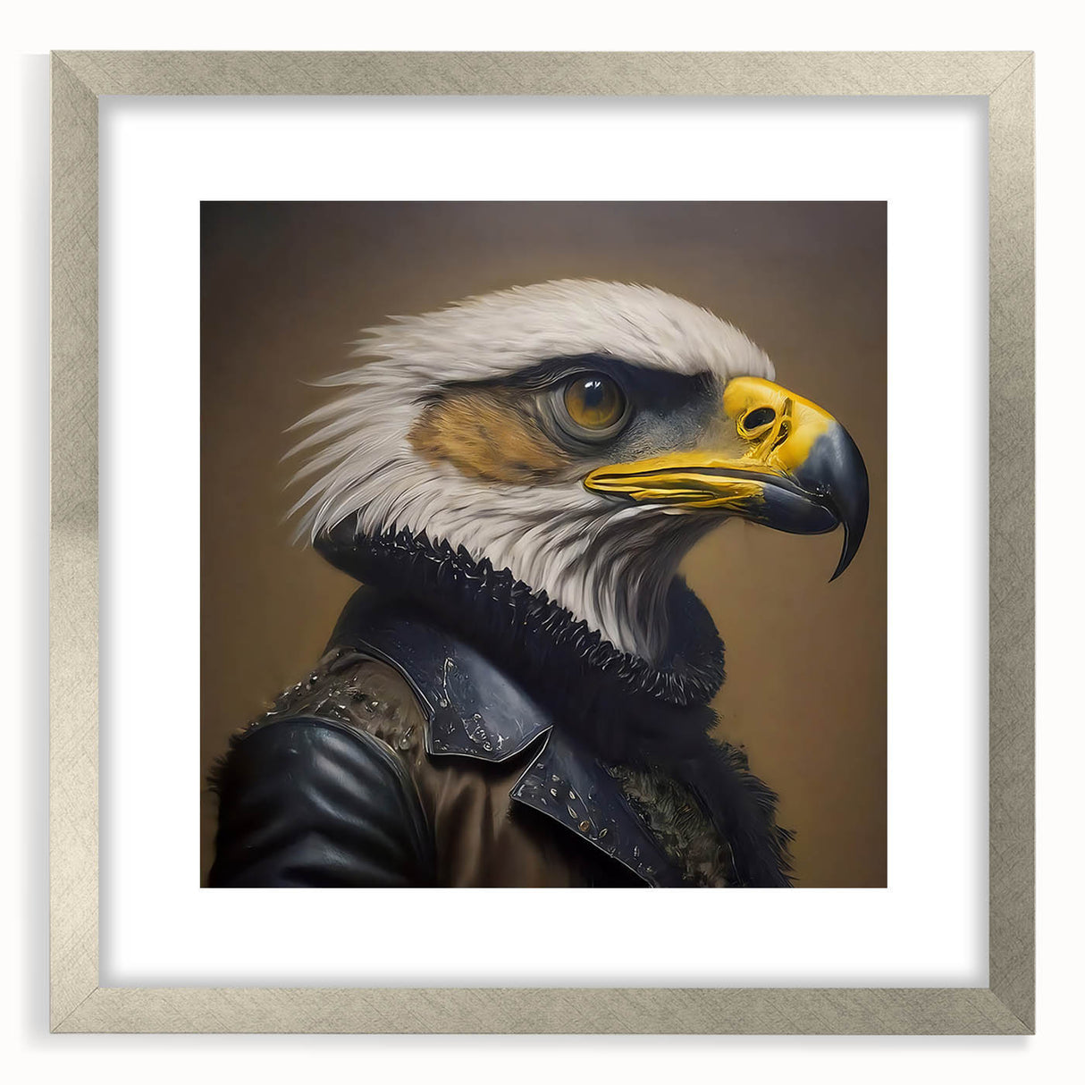 Framed silver wall art featuring a detailed illustration of birds in flight, showcasing vibrant colors and intricate designs, perfect for home decor.
