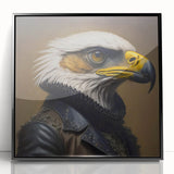 Framed acrylic wall art featuring a striking design of birds in flight, showcasing vibrant colors on a black background, perfect for modern home decor.