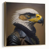 Framed canvas wall art showcasing a vibrant birds of prey design with intricate details and a gold frame, ideal for enhancing modern home decor.