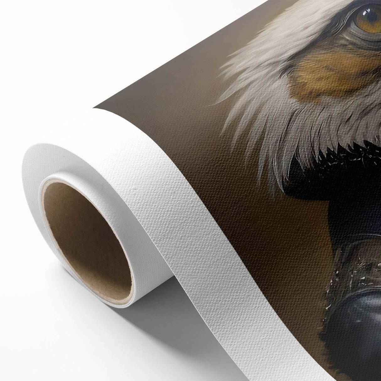 Colorful rolled canvas artwork showcasing a vibrant birds of prey design, perfect for home decor. Packaged securely in a cardboard tube for easy transport.