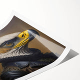 Colorful wall art print featuring a stylized bird design from the "Birds of Pray" collection, showcasing vibrant hues and intricate details, rolled and ready for display.