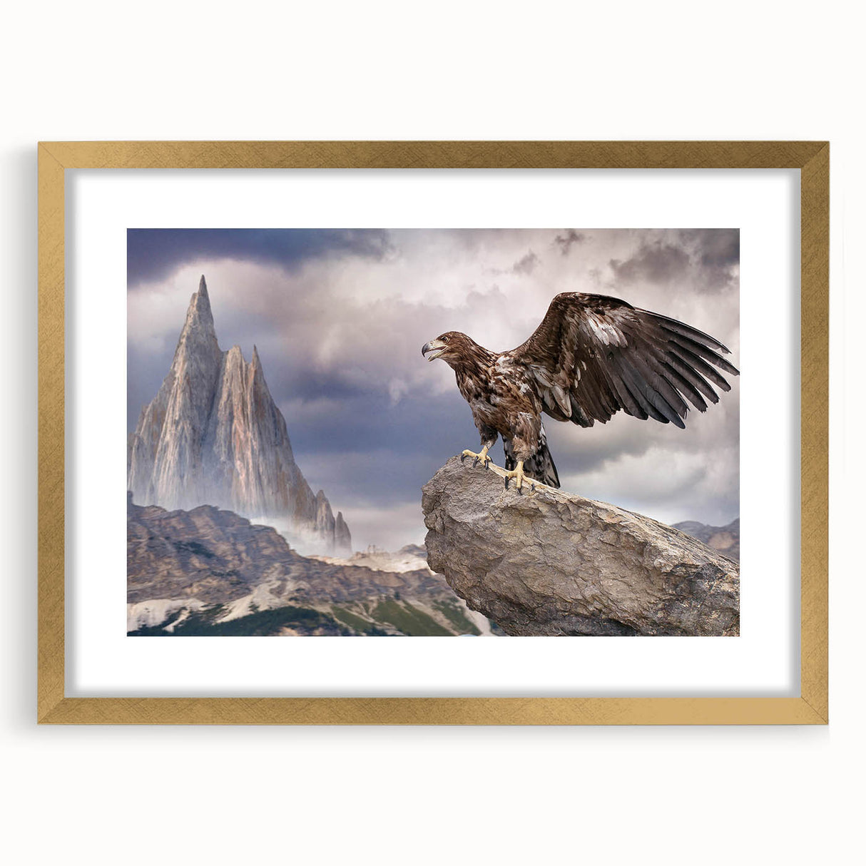 Stylish wall art featuring a gold-framed print of birds in flight, showcasing intricate details and a modern design, perfect for adding elegance to any room.