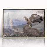 Framed acrylic wall art showcasing a vibrant bird of prey design in gold tones, ideal for enhancing modern decor. Perfect for bird lovers and art enthusiasts.
