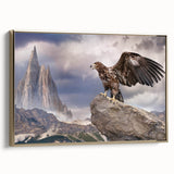 Framed canvas wall art showcasing a majestic bird of prey design in rich gold tones, elegantly displayed with a sleek side view, perfect for home decor.