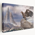 Stretched canvas wall art depicting a vibrant birds of prey design in rich colors, showcasing intricate details and textures, perfect for home decor.