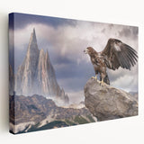 Stretched canvas wall art depicting a vibrant birds of prey design in rich colors, showcasing intricate details and textures, perfect for home decor.