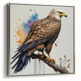 Framed canvas wall art showcasing a bird-themed design in a sleek silver frame, emphasizing intricate details and vibrant colors, perfect for modern decor.