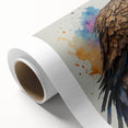 Vibrant rolled canvas showcasing a striking bird-themed wall art design with intricate details and rich colors, ideal for home decor enhancement.