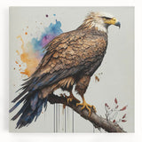 Vibrant stretched canvas wall art featuring a striking design of birds of prey, showcasing intricate details and rich colors, perfect for nature enthusiasts.