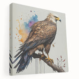 Vibrant stretched canvas wall art featuring a stunning birds of prey design in rich colors, showcasing intricate details and textures, perfect for home decor.