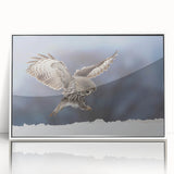 Framed acrylic wall art featuring a detailed illustration of birds of prey, displayed in a sleek white frame, perfect for nature enthusiasts and home décor.