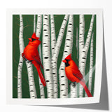 Vibrant cardinal wall art print showcasing intricate details of red and black birds perched on branches, perfect for adding a pop of color to any room's decor.