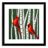 Framed wall art featuring a vibrant cardinal bird design against a black background, showcasing intricate details and textures, perfect for home decor.
