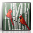 Framed wall art featuring a vibrant cardinal bird design, set in a sleek black frame, showcasing intricate details and colors, perfect for home decor.