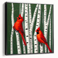 Framed canvas wall art featuring a vibrant cardinal bird design against a black background, showcasing rich colors and intricate detailing, ideal for nature lovers and home decor enthusiasts.