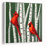 Framed canvas wall art showcasing a vibrant cardinal bird design with a white background, perfect for adding a touch of nature-inspired decor to any room.