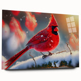 Acrylic wall art collection showcasing vibrant red cardinal birds against a natural backdrop, displayed from a side view without pins, perfect for home decor.
