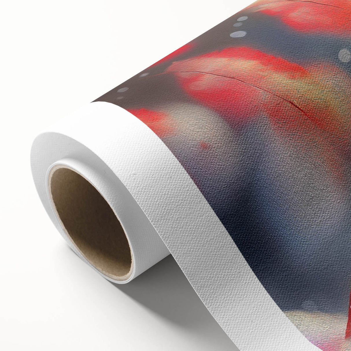 Vibrant rolled canvas wall art showcasing a cardinal bird design in rich reds and greens, perfect for adding a nature-inspired touch to home decor.