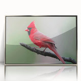 Framed wall art featuring a vibrant cardinal bird design in a silver-acrylic frame, showcasing rich colors and detailed textures, perfect for home decor.