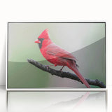 Framed wall art featuring a vibrant cardinal bird design on a white background, showcasing intricate details and a modern aesthetic, perfect for nature lovers' decor.