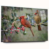 Elegant acrylic wall art showcasing a vibrant cardinal design, displayed in a side view. The artwork features rich colors and intricate details, ideal for nature lovers.