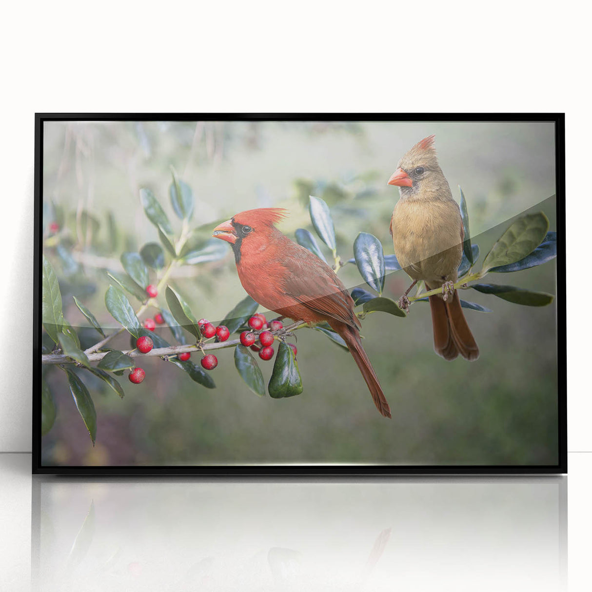 Framed wall art showcasing a vibrant cardinal bird design against a black background, perfect for adding a pop of color to home decor. Ideal for nature enthusiasts and bird lovers.