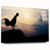 Acrylic wall art featuring a colorful chicken design in a sleek frame, showcasing vibrant hues and intricate details, ideal for adding a whimsical touch to home decor.