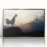 Framed wall art featuring a detailed chicken design in vibrant colors, showcasing a silver frame and acrylic front, perfect for adding a rustic touch to any decor.