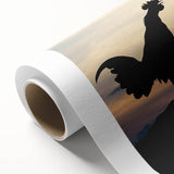 Rolled canvas depicting a vibrant chicken-themed wall art design, showcasing bold colors and intricate details, perfect for adding a whimsical touch to home decor.