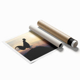 Rolled print showcasing a vibrant chicken design wall art piece, featuring intricate details in warm colors, ideal for home decor, packaged securely in a cardboard tube.