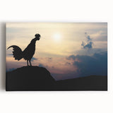 Vibrant wall art featuring a whimsical chicken design on stretched canvas, showcasing bright colors and playful details, perfect for adding a cheerful touch to home decor.