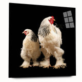 Acrylic wall art display featuring a vibrant chicken design, showcasing bold colors and a modern aesthetic, ideal for home decor or gallery settings.