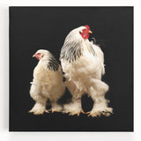 Colorful stretched canvas wall art featuring a whimsical chicken design, perfect for adding a playful touch to home decor, showcasing vibrant colors and intricate details.