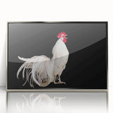 Framed wall art featuring a stylish chicken design in vibrant colors, set in an elegant silver frame, perfect for adding a modern touch to home decor.